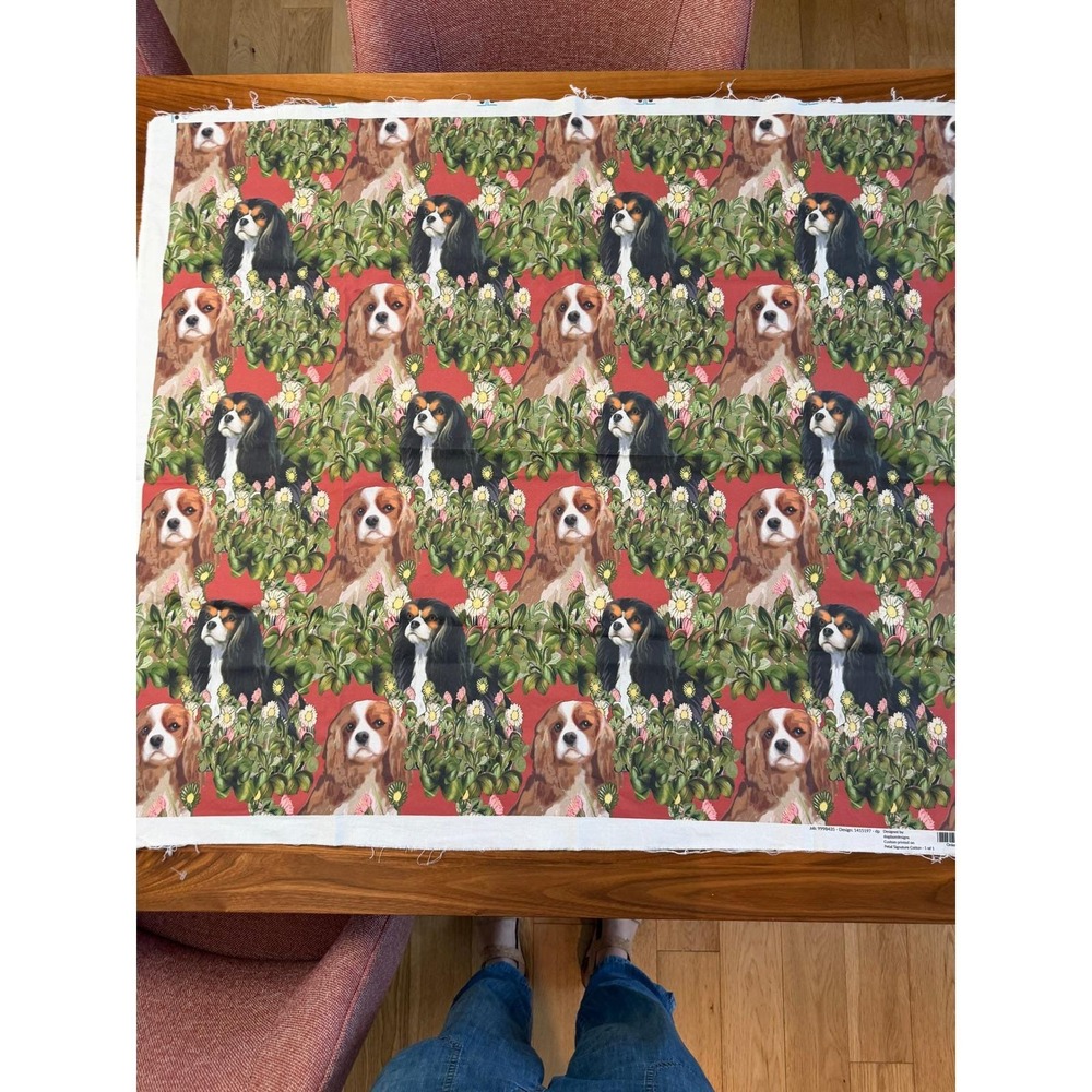Cavalier King Charles Spaniel Fabric 35"x41" Tri Color Blenheim Floral